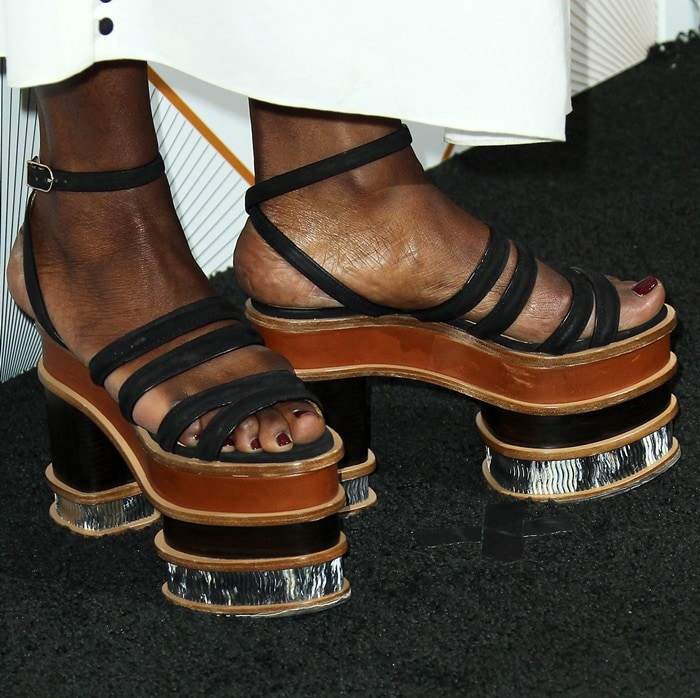 Danai Gurira's feet are showcased in Gabriela Hearst's bold flatform sandals
