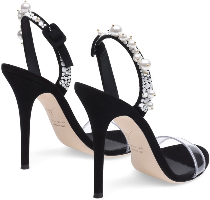 Plexi and suede Eliza sandal with crystals