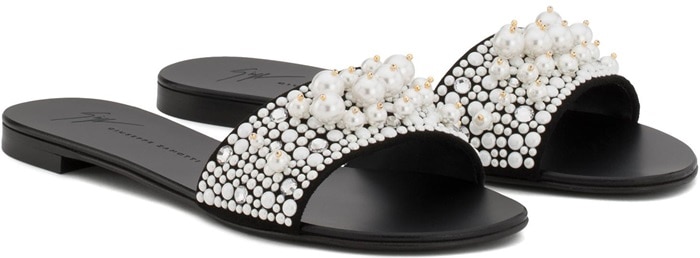 'Vanessa' Crystal-Embellished Leather Slides