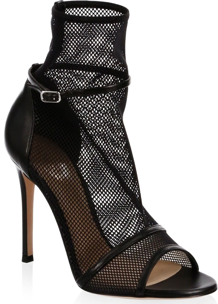 Gianvito Rossi Black Fishnet Peep Toe Booties