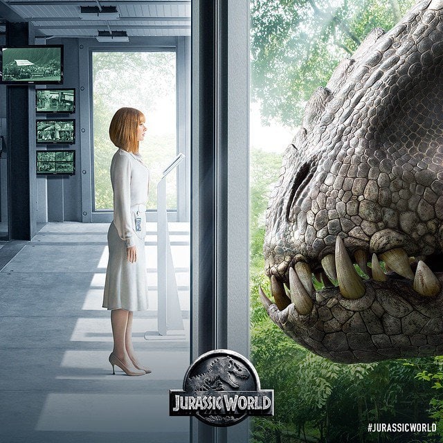 Bryce Dallas Howard runs away from dinosaurs in high heels