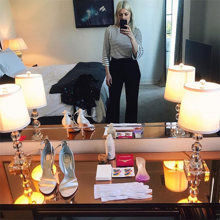 Celebrity stylist Kate Young's Instagram post of the secret styling arsenal she used to dress up Margot Robbie for the 2018 Oscars, posted on March 4, 2018.