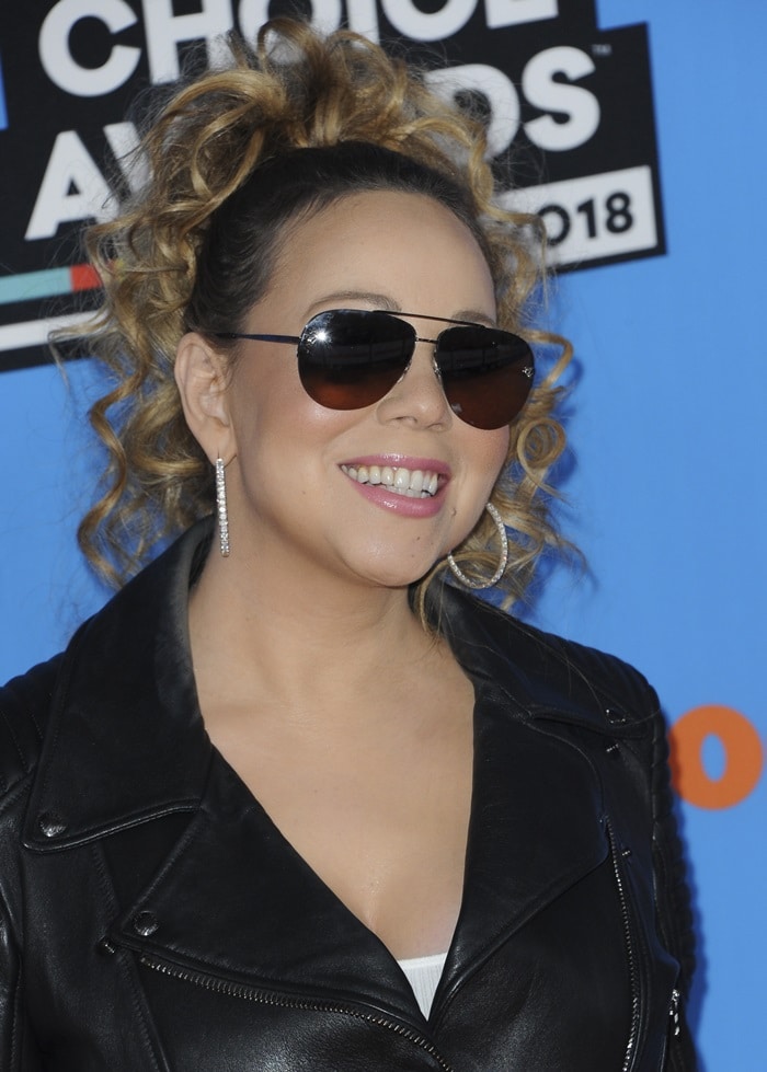 Mariah Carey rocking a black Tom ford leather jacket