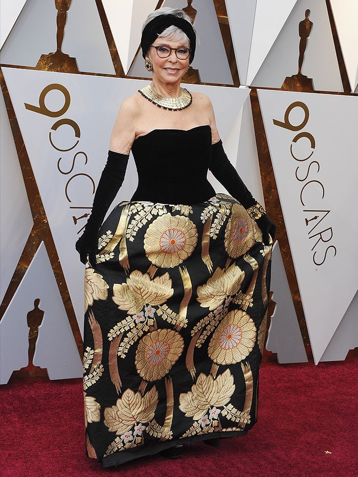Rita Moreno rewearing her 1962 Oscars gown for the 2018 Oscars.