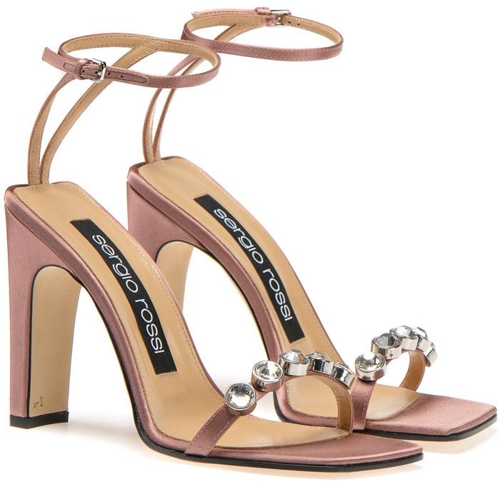 Sergio Rossi 'SR1' crystal-toe satin sandals in Powder Pink