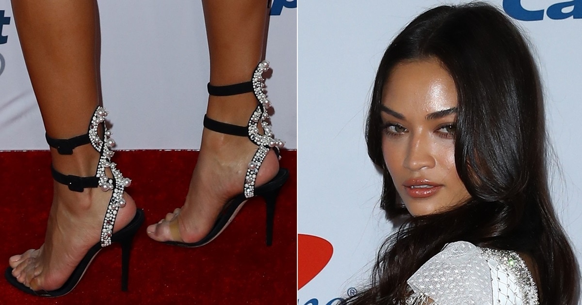Shanina Shaik Shows Off Her Sexy Feet In Vanessa Crystal Sandals