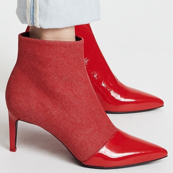 Red Denim Beha Pointy Toe Booties