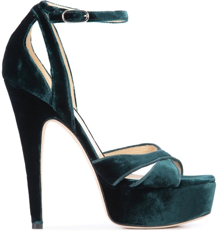 Forest green velvet and leather Opia sandals from Chloe Gosselin