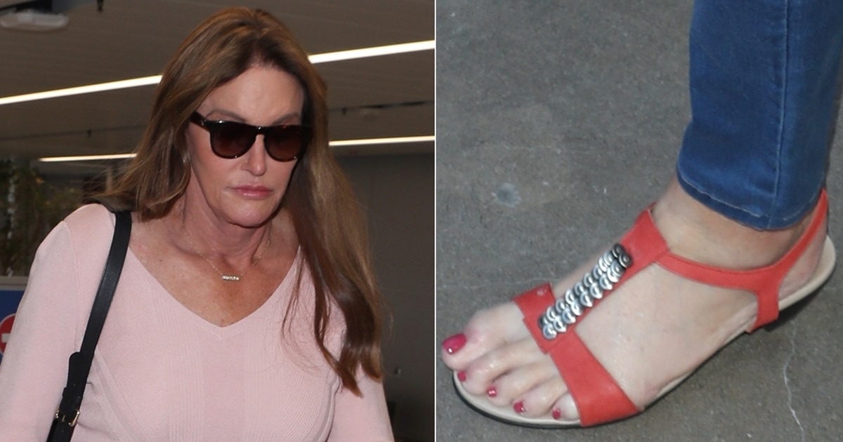 Caitlyn Jenner Shows Off Red Pedicure in Embellished Sandals