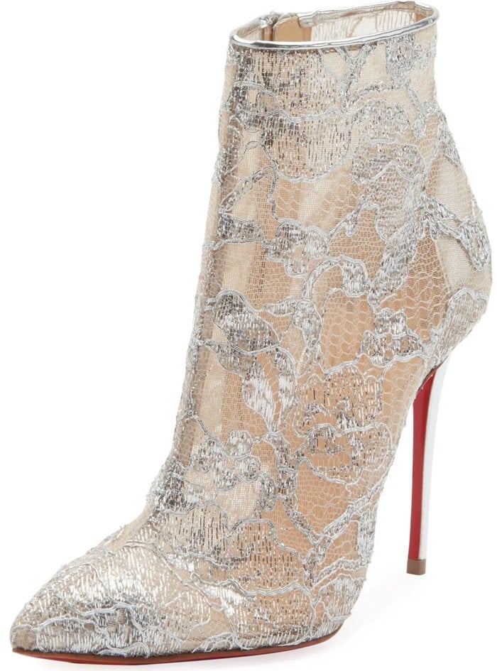 Christian Louboutin Gipsy bootie in metallic lace with napa leather piping