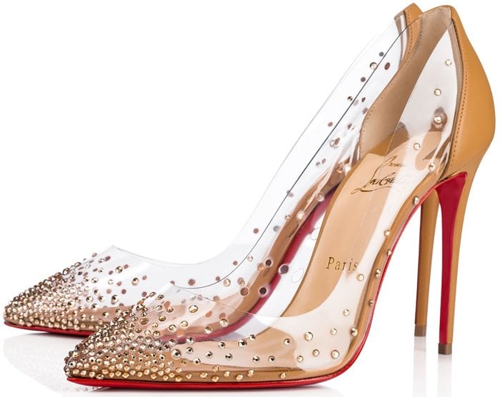 This dazzling pump features a hand-placed crystal gradient set in transparent PVC
