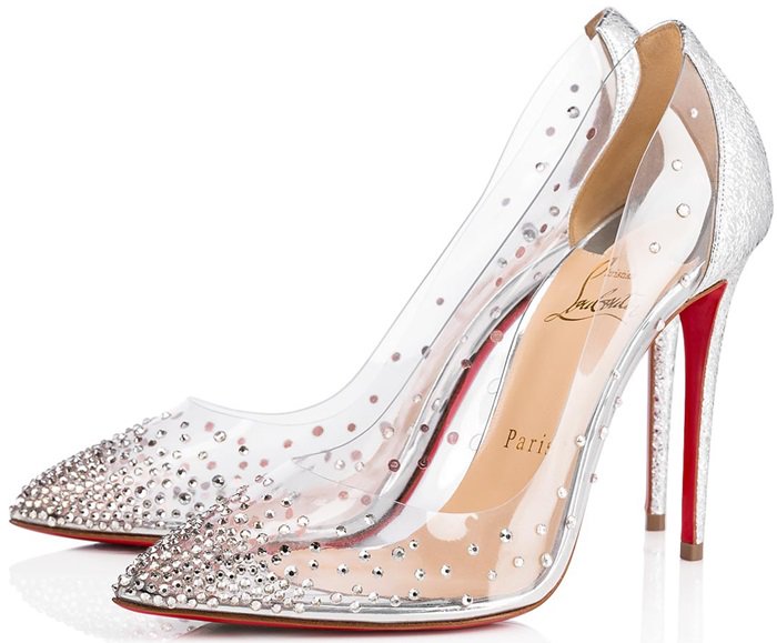 This dazzling pump features a hand-placed crystal gradient set in transparent PVC