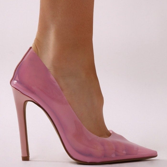 Pink Extra Perspex Pointy-Toe Clear Pumps