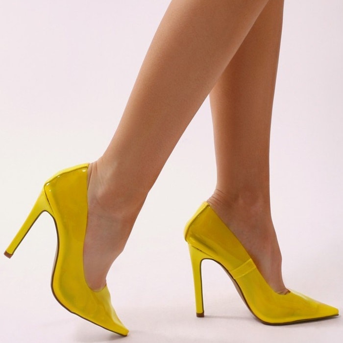 Yellow Extra Perspex Pointy-Toe Clear Pumps