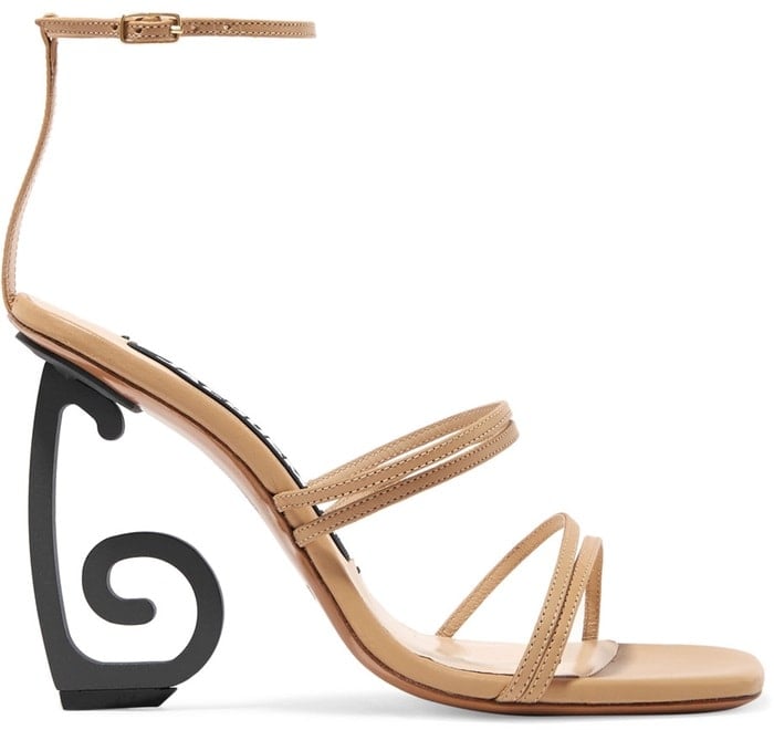 This artful 'Espiral' sandal sits on slightly different heels that are reminiscent of swirling 'J's