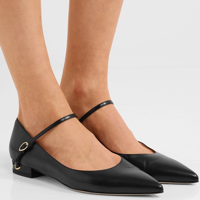 Black leather 'Lorenzo' leather point-toe flats