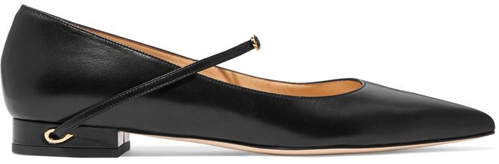 These point-toe 'Lorenzo' flats are crafted from smooth black leather and finished with the label's signature 'eye of the needle' detail at each heel