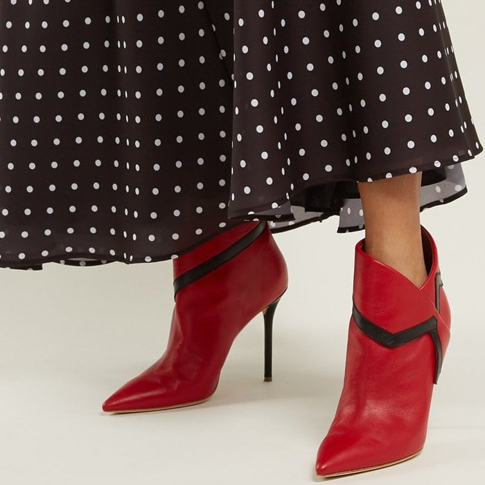 Red Leather Point-Toe 'Amelie' Booties