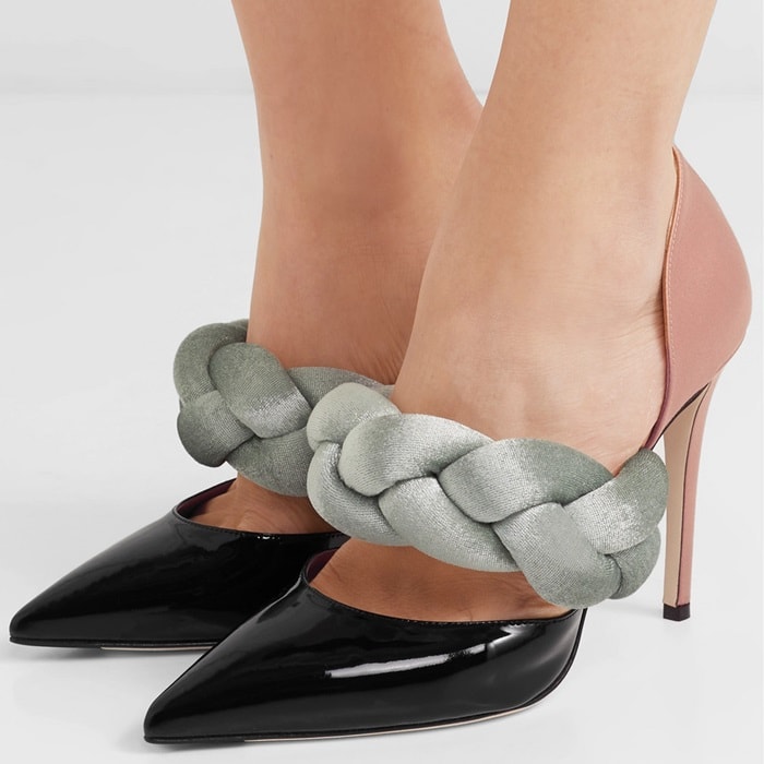 Braided velvet, satin and patent-leather pumps