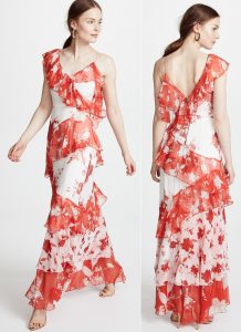 Hillary Scott in Floral Print 'Olympia' Asymmetrical Silk Maxi Dress