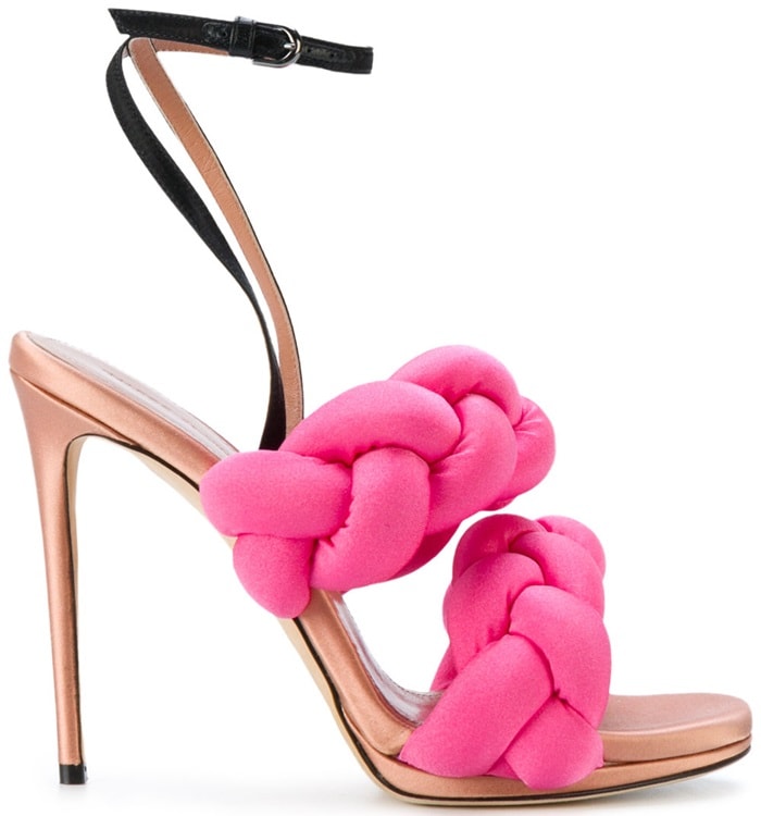 Pink leather pleated strappy sandals