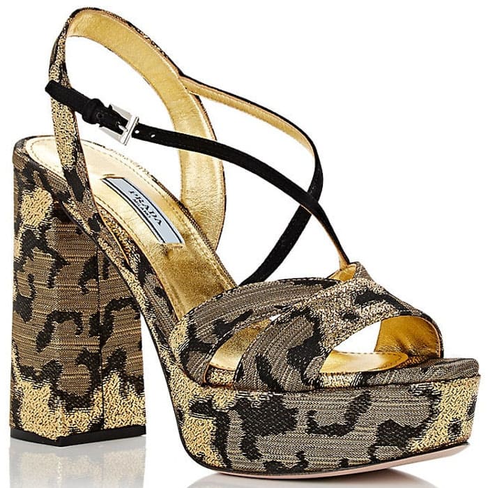 Prada Brocade Crisscross-Strap Platform Sandals