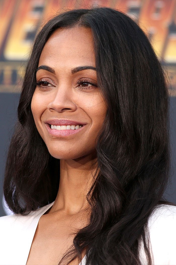 Zoe Saldaña at the "Avengers: Infinity War" premiere.