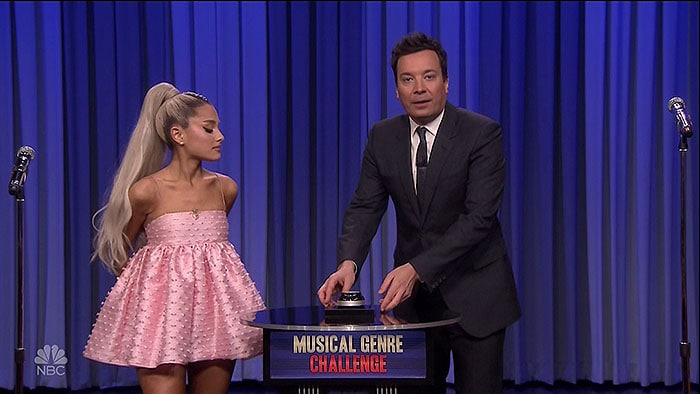 Ariana Grande at her guest appearance on NBC's 'The Tonight Show Starring Jimmy Fallon" in New York City on May 1, 2018