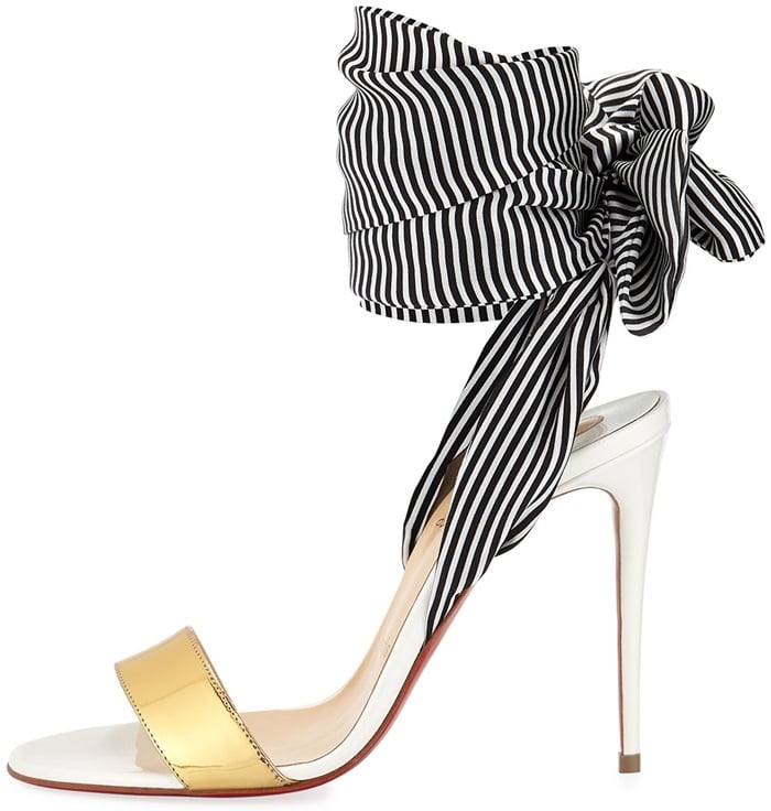 Christian Louboutin striped fabric sandals with metallic and smooth leather trim