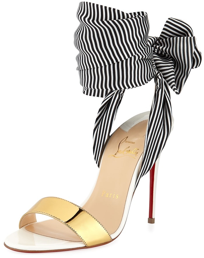 Christian Louboutin striped fabric sandals with metallic and smooth leather trim