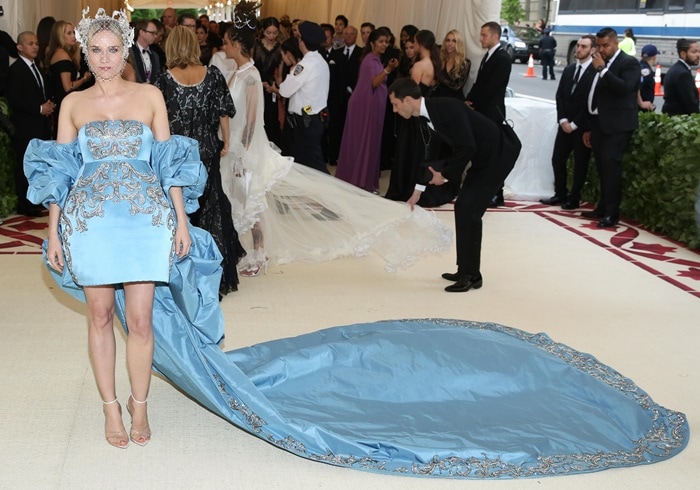 Diane Kruger donned a strapless blue satin Prabal Gurung dress