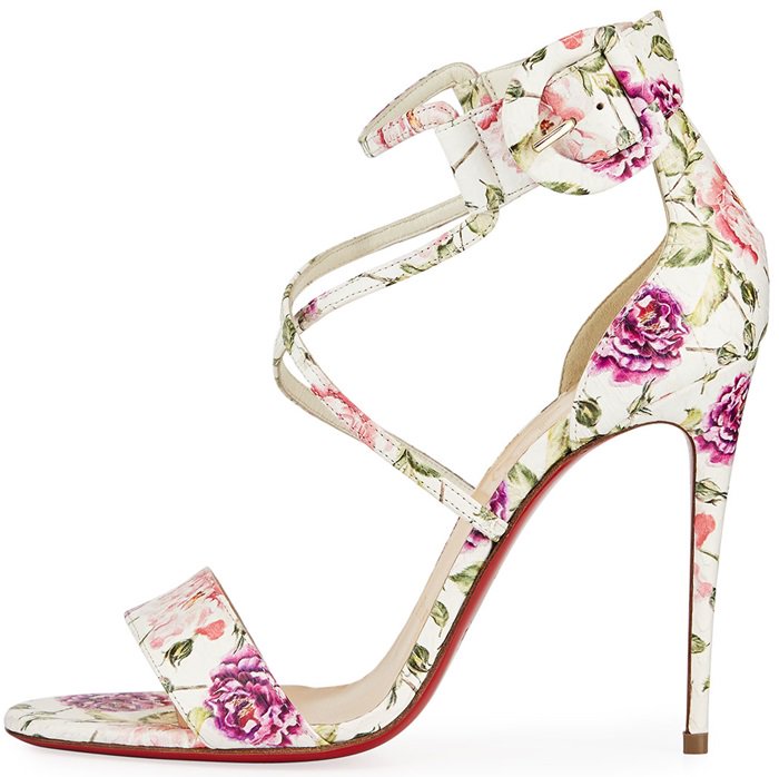 Floral-Print Snakeskin Choca Red Sole Sandals