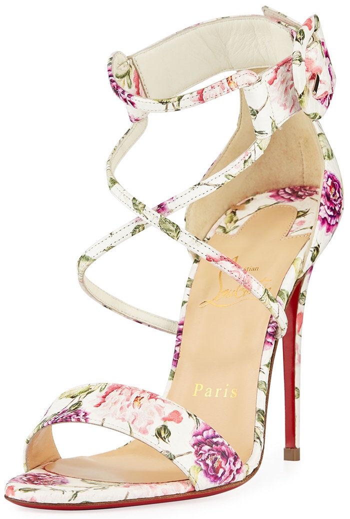 Floral-Print Snakeskin Choca Red Sole Sandals