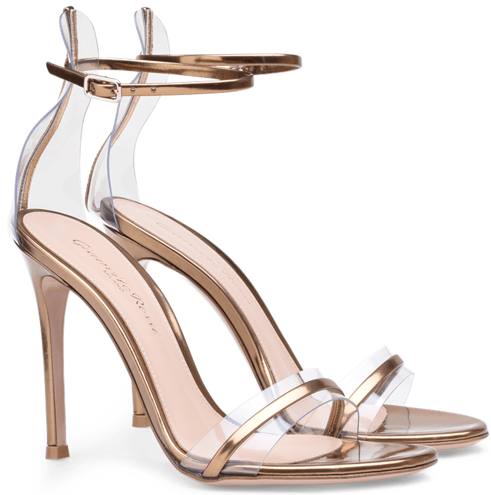 Gold G-String Sandals in Leather and Plexi