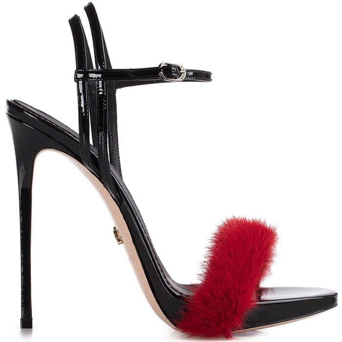 Le Silla Gaga mink fur patent sandals red