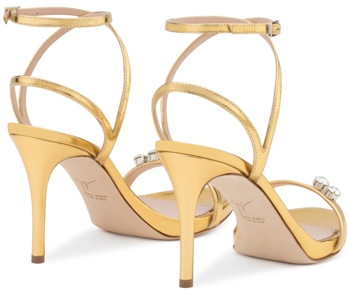 Gold Strappy 'Ellie' Sandal with Dual Crystal Embellishment