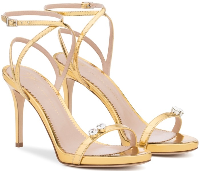 Gold Strappy 'Ellie' Sandal with Dual Crystal Embellishment