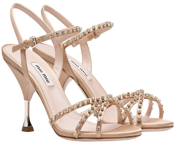 Miu Miu Crystal-Embellished Satin Ankle-Strap Sandals