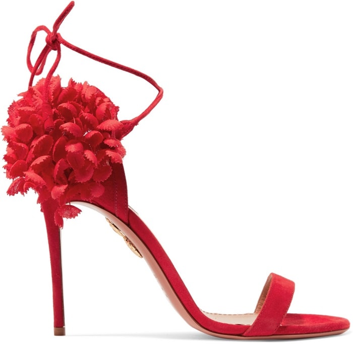 Red Lily of the Valley Appliquéd Canvas-Trimmed Suede Sandals