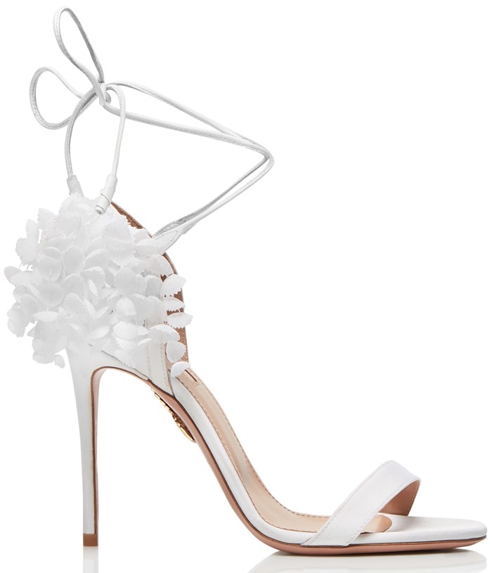 White Lily of the Valley Appliquéd Canvas-Trimmed Suede Sandals
