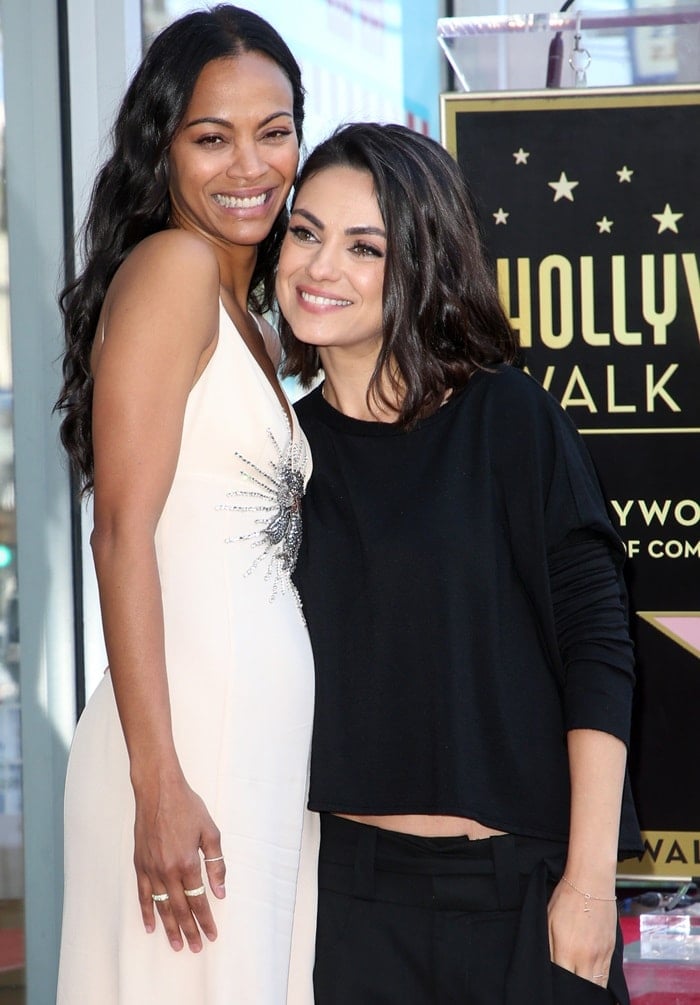 Mila Kunis showed up to watch her friend Zoe Saldana receive a star on the Hollywood Walk of Fame in Hollywood on May 3, 2018