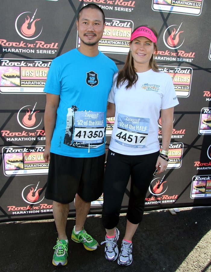 Zappos CEO Tony Hsieh and actress Alison Sweeney arrive at the Rock 'n' Roll Las Vegas Marathon and Half Marathon benefitting the Crohn's & Colitis Foundation of America