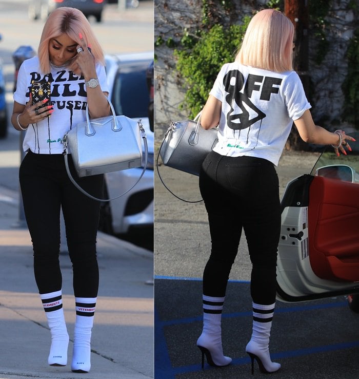 Blac Chyna showing off her big ass while getting into a white Ferrari