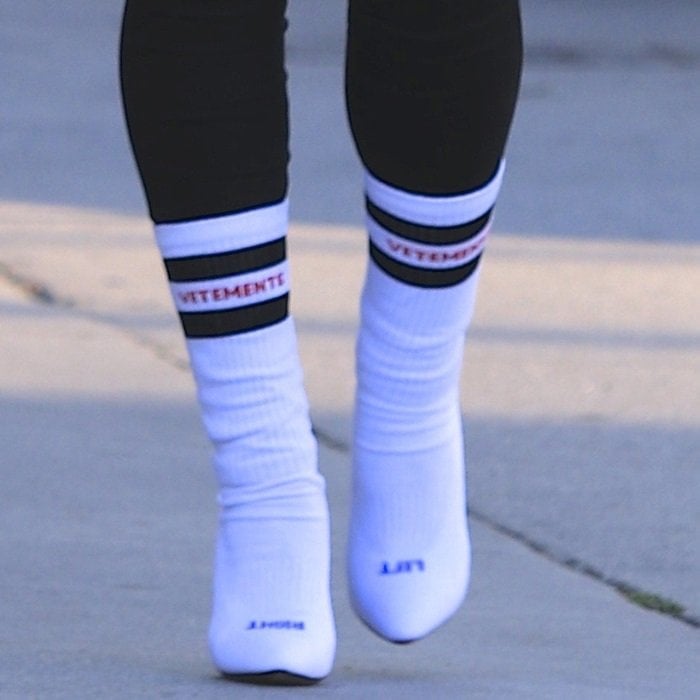 Blac Chyna rocking logo-jacquard stretch-knit sock boots from Vetements' Spring '16 runway
