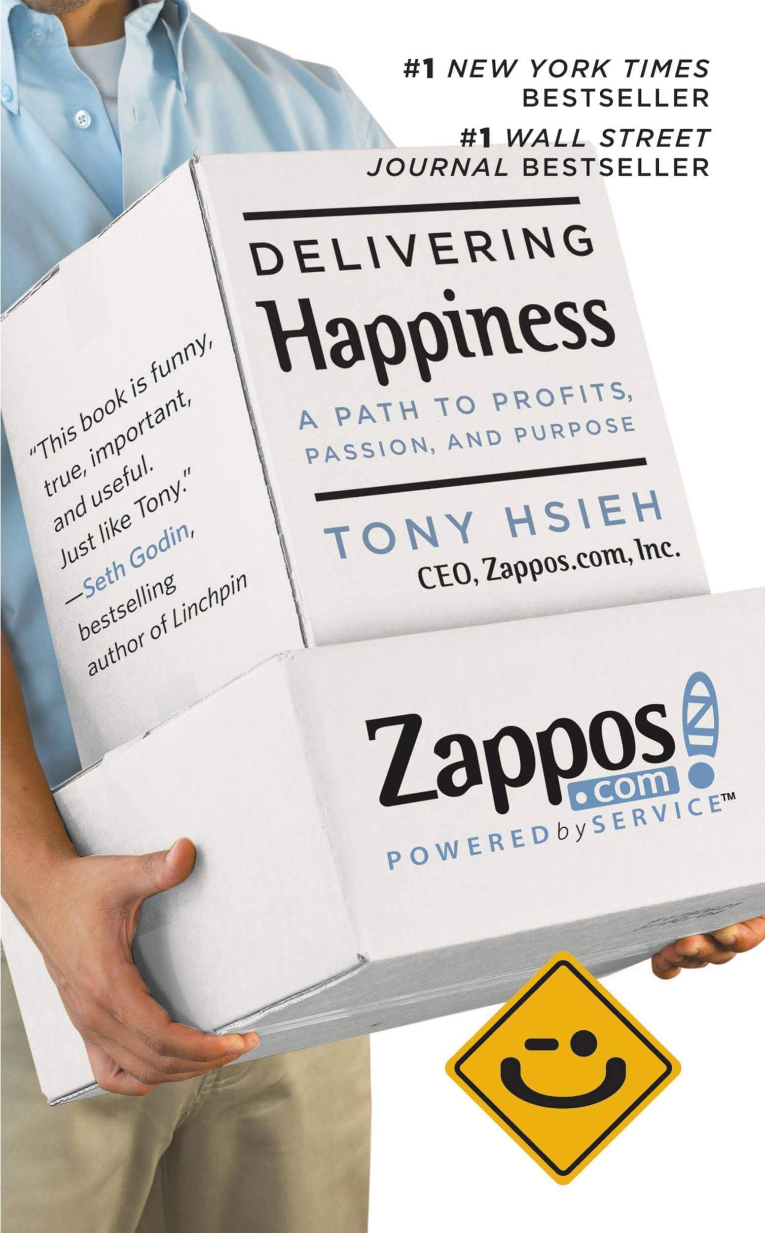 The cover of Delivering Happiness by Tony Hsieh, a #1 New York Times bestseller that shares the inspiring story behind Zappos' customer-first philosophy