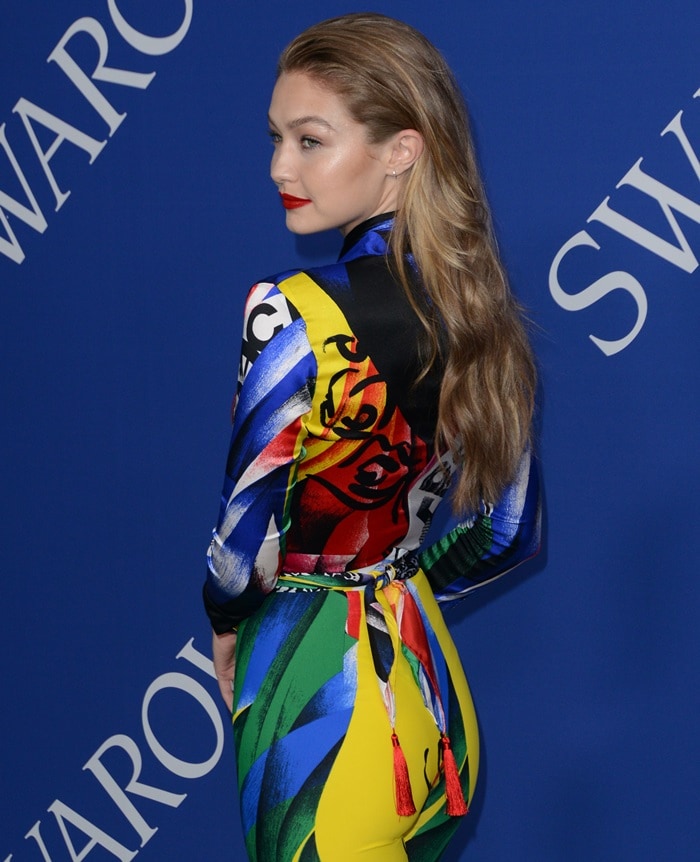 Gigi Hadid in the most colorful outfit of all time at the 2018 CFDA Fashion Awards