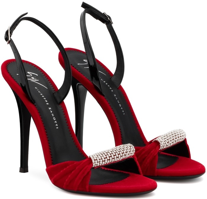 Velvet Sling-Back Sylvia Sandals With Crystal Brooch by Giuseppe Zanotti