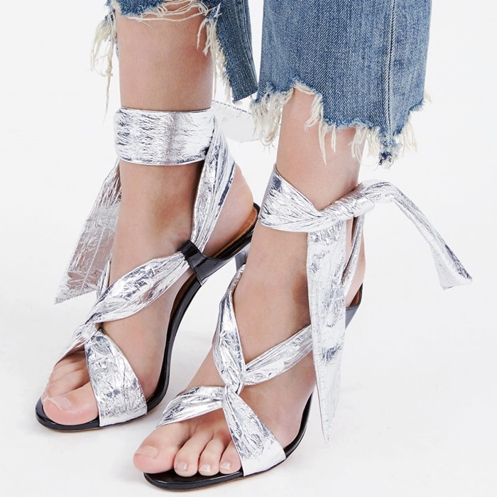 Silver Wrap IRO Ankle Tie Pipa Stiletto Sandals