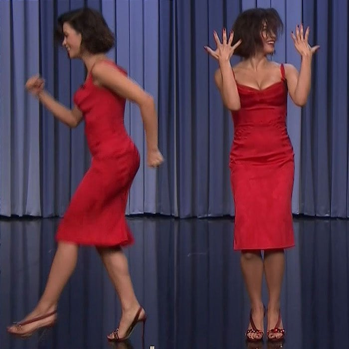 Jenna Dewan flashed her legs in a slinky, red Zac Posen dress