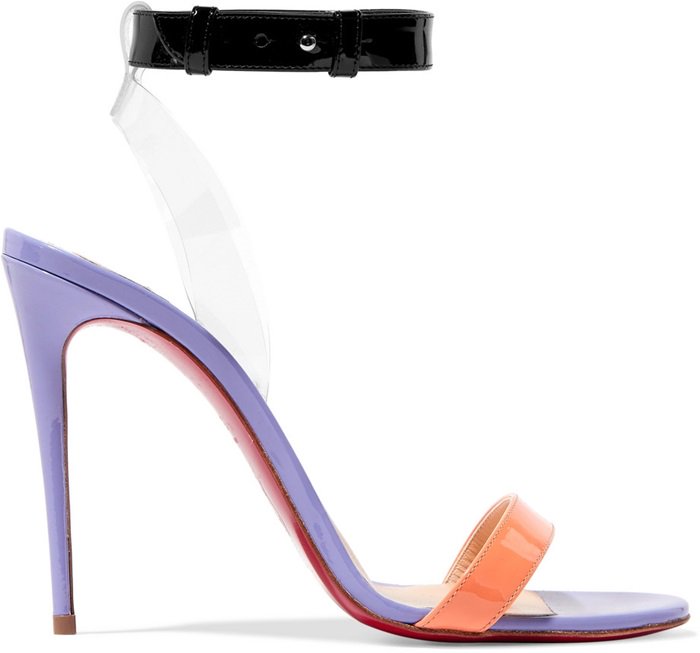 Black, Lilac and Pastel-Orange Patent-Leather 'Jonatina' Sandals